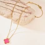 Pink Enamel Four-Leaf Clover Pendant Necklace – Single Clover Charm