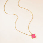Pink Enamel Four-Leaf Clover Pendant Necklace – Single Clover Charm