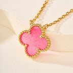 Pink Enamel Four-Leaf Clover Pendant Necklace – Single Clover Charm