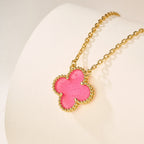 Pink Enamel Four-Leaf Clover Pendant Necklace – Single Clover Charm
