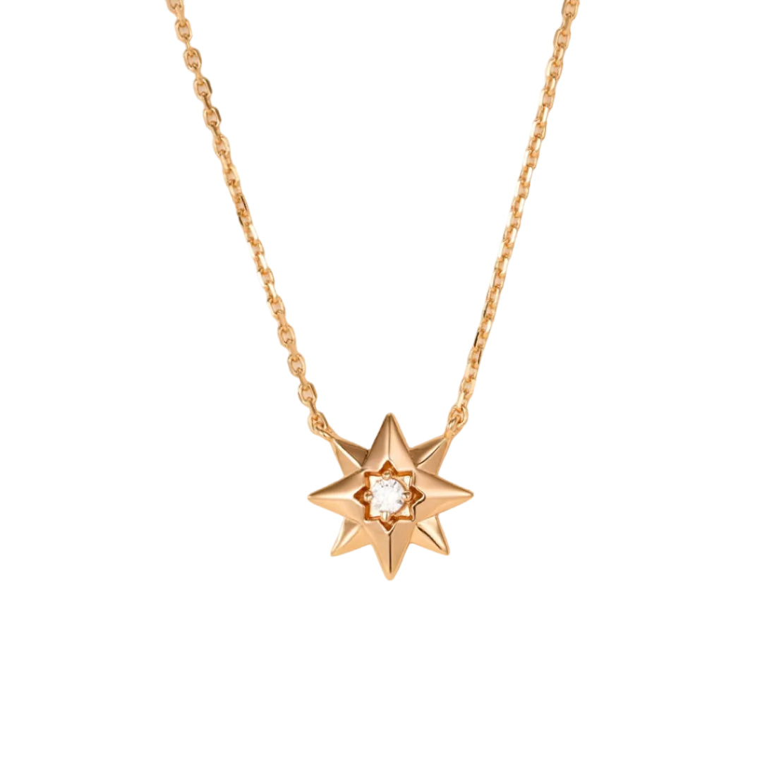 Eight-Pointed Star Necklace with Gemstones – 3D Star Pendant, Understated Style