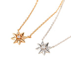 Eight-Pointed Star Necklace with Gemstones – 3D Star Pendant, Understated Style