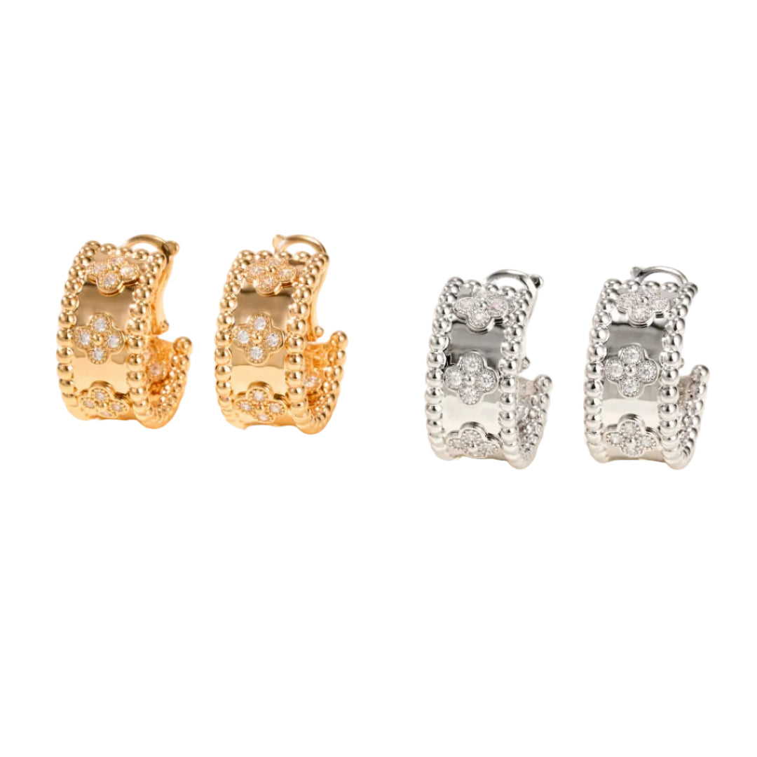 Playful Bead Earrings with Four-Leaf Clover & Gemstones–Lucky Charm
