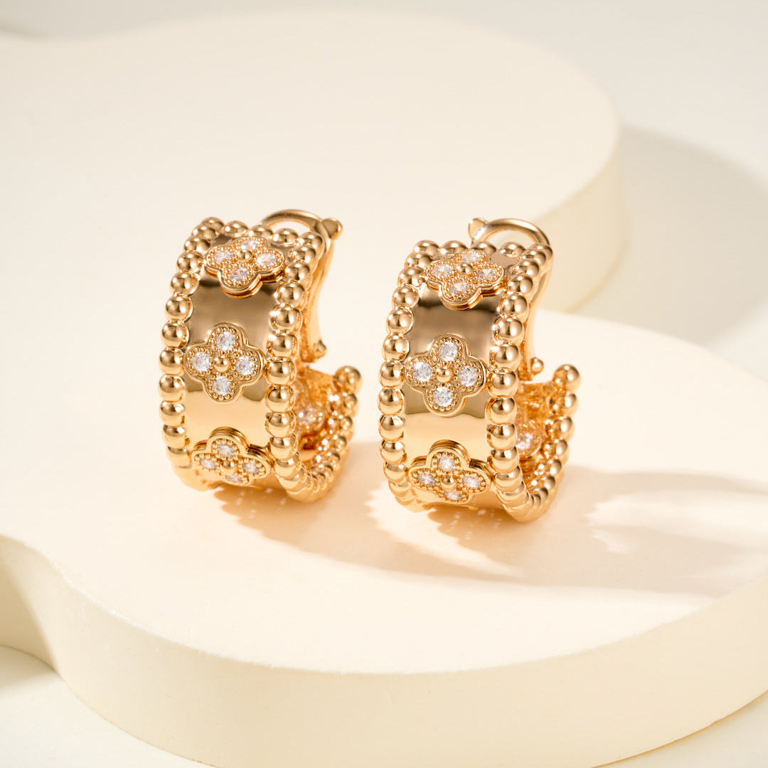 Playful Bead Earrings with Four-Leaf Clover & Gemstones–Lucky Charm