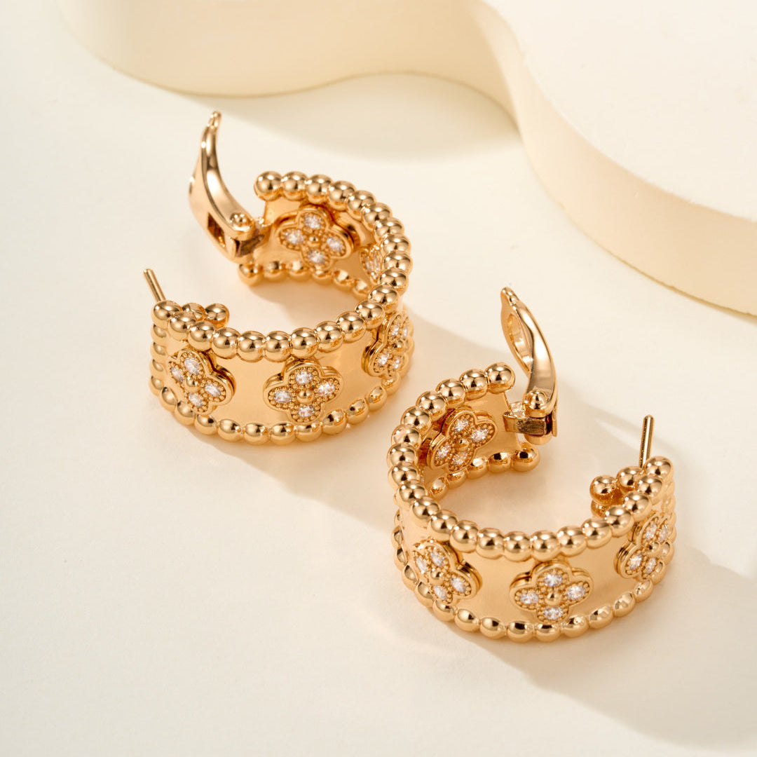 Playful Bead Earrings with Four-Leaf Clover & Gemstones–Lucky Charm