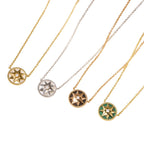 Eight-Pointed Star Compass Necklace with Center Gemstone – Multi-Color Options