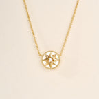 Eight-Pointed Star Compass Necklace with Center Gemstone – Multi-Color Options