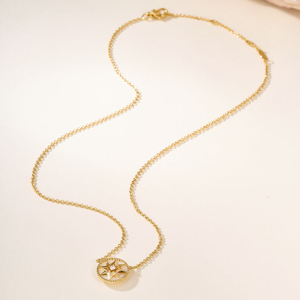 Eight-Pointed Star Compass Necklace with Center Gemstone – Multi-Color Options