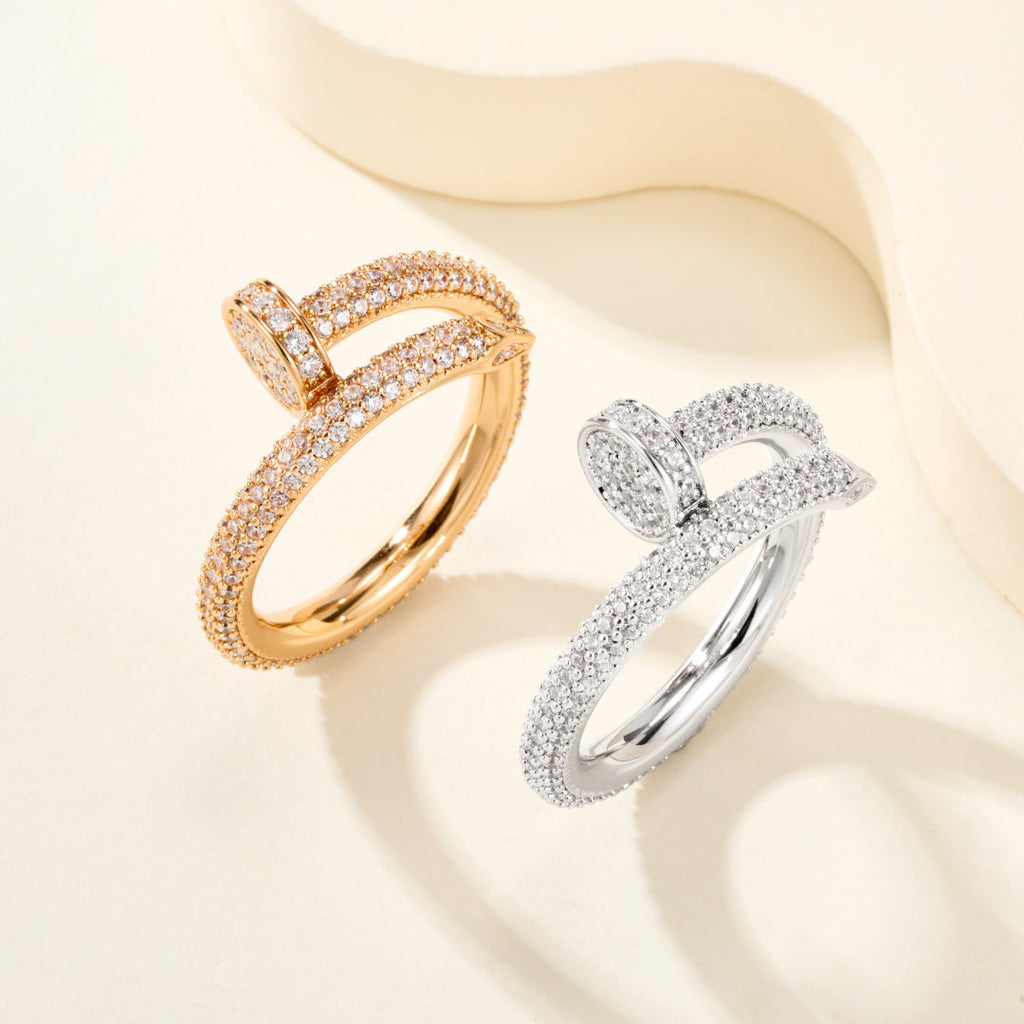 Full Pavé Gemstones Nail Style Ring, Statement Fashion Ring for Daily Wear & Gifting