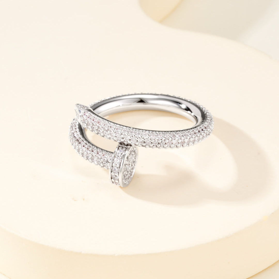 Full Pavé Gemstones Nail Style Ring, Statement Fashion Ring for Daily Wear & Gifting