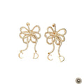Gemstone-Encrusted Ribbon Bow Earrings with Letter Charms