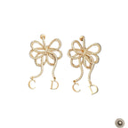Gemstone-Encrusted Ribbon Bow Earrings with Letter Charms