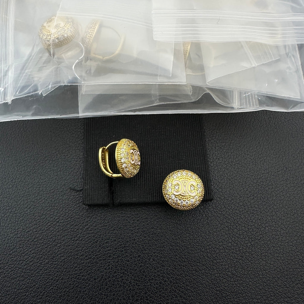 Crystal Pavé Dome Huggie Earrings–Interlocking Arch Motif