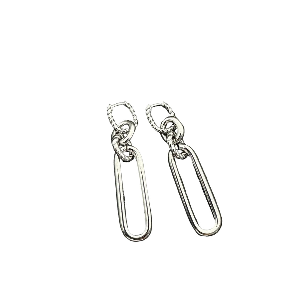 Interlocking Oval Link Drop Earrings–Twisted Rope Huggie
