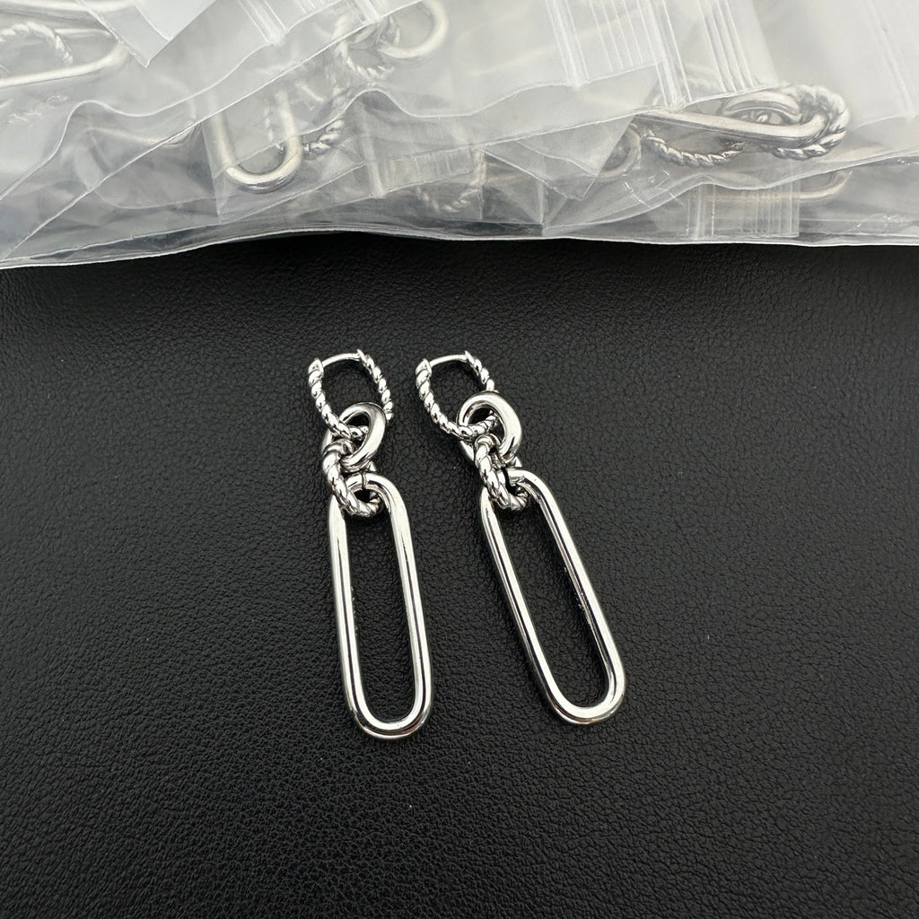 Interlocking Oval Link Drop Earrings–Twisted Rope Huggie