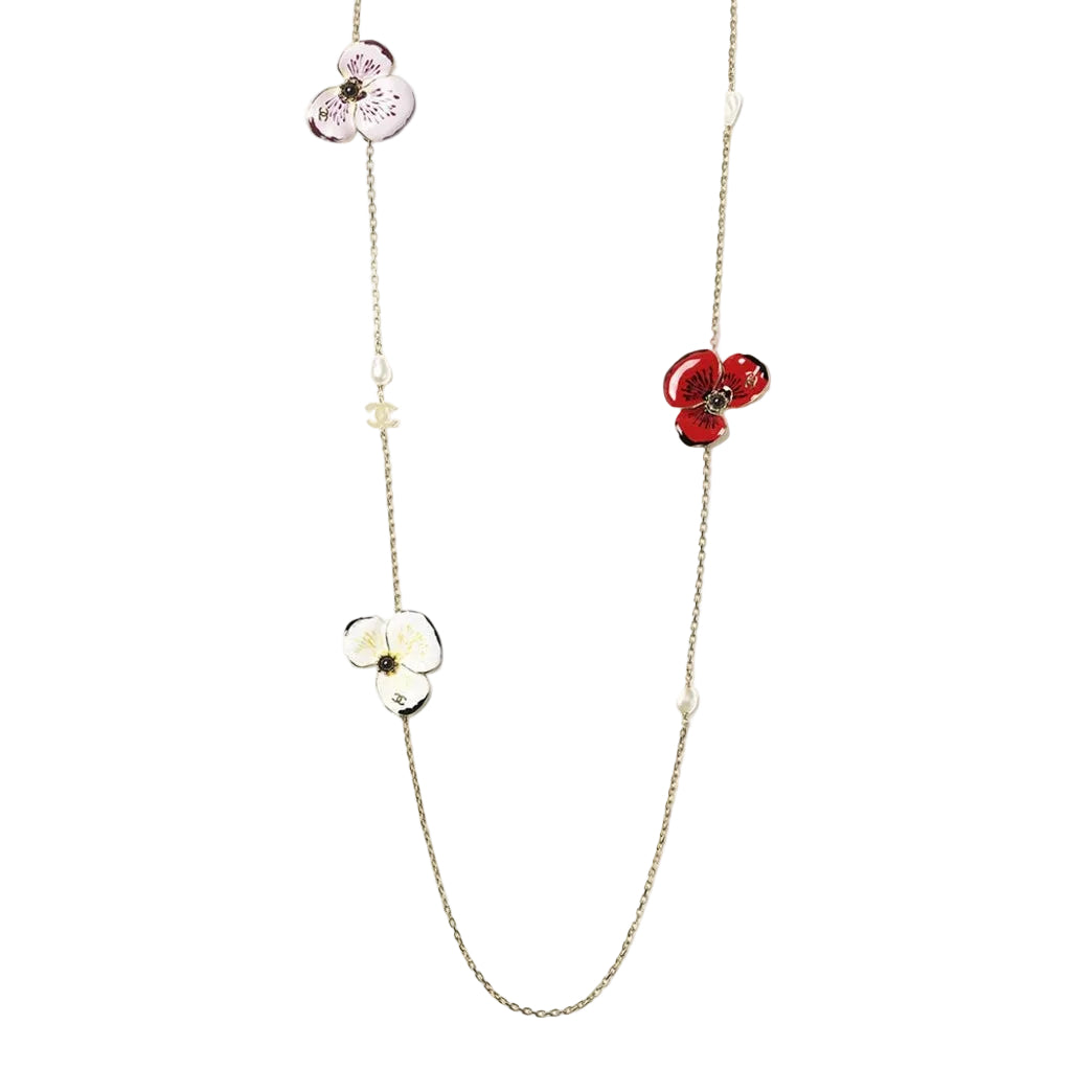 Long Enamel Flower Necklace – Multicolor Bloom Charms