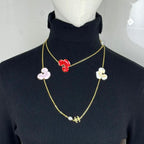 Long Enamel Flower Necklace – Multicolor Bloom Charms