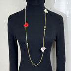 Long Enamel Flower Necklace – Multicolor Bloom Charms