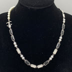 Baguette Crystal and Lustrous Bead Necklace – Interlocking C