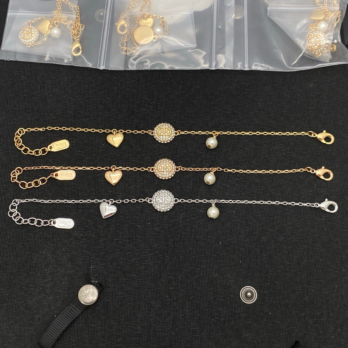 Crystal Pavé Disc Bracelet – Heart Charm and Lustrous Bead