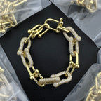 Chunky Oval Link Bracelet – Crystal Pavé and Polished