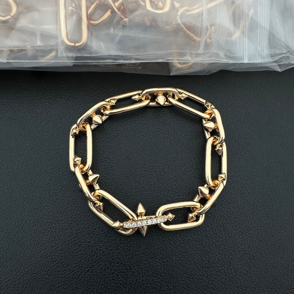 Chunky Oval Link Bracelet – Spike Studs with Crystal Pavé