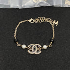 Interlocking C Station Bracelet – Black Enamel and Lustrous Beads