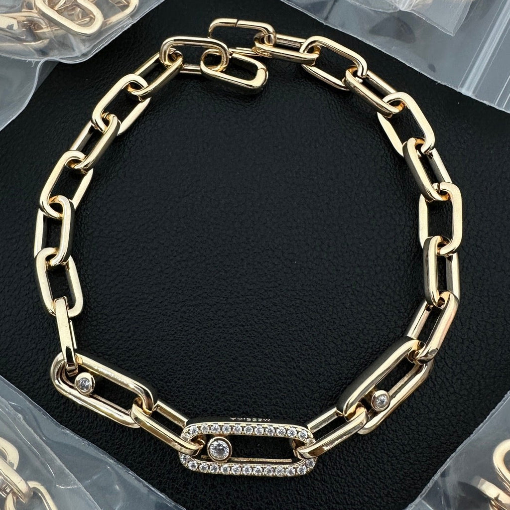 Chunky Paperclip Link Bracelet – Moving Crystals with Pavé Link,