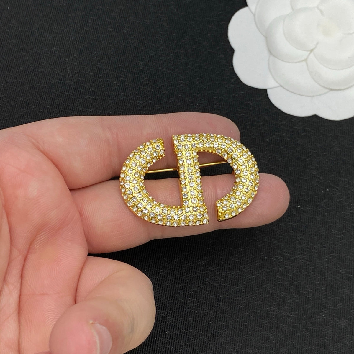 Pavé Interlocking CD-Style Monogram Brooch