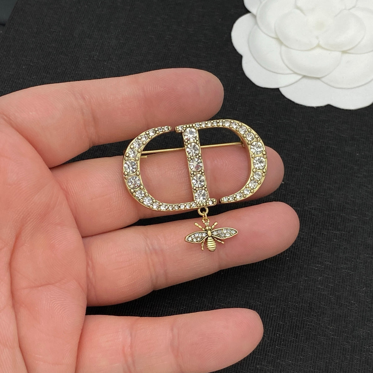 Crystal Letter Monogram Brooch – Dangling Bee Charm