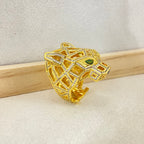 Pavé Openwork Panther Head Ring – Green Stone Eyes