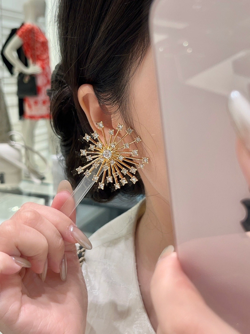 Gold Fireworks Stud Earrings Sparkling Gemstones Statement Ear Jewelry