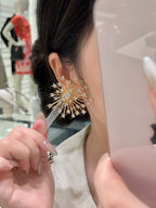 Gold Fireworks Stud Earrings Sparkling Gemstones Statement Ear Jewelry