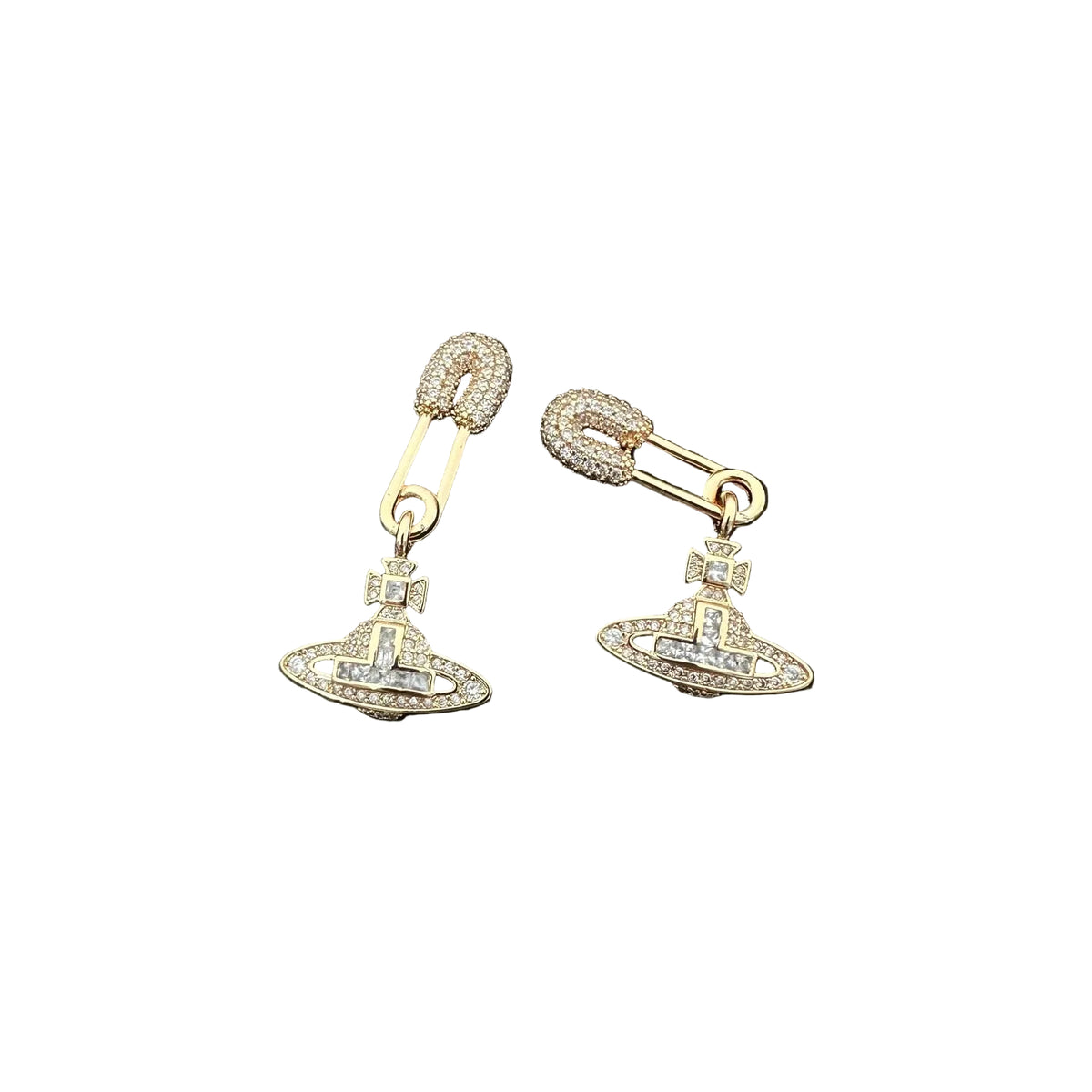 Safety Pin Stud Earrings Sparkling Gemstones Fashion Women Ear Jewelry