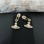 Safety Pin Stud Earrings Sparkling Gemstones Fashion Women Ear Jewelry