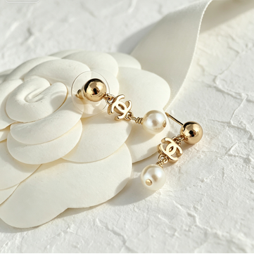 Chain Dangle Double-C Rhinestone Earrings