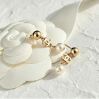 Chain Dangle Double-C Rhinestone Earrings