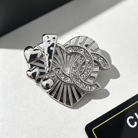 Sunburst Heart Interlocking C Brooch – Pavé Crystal and Charms