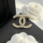 Interlocking C Brooch with Beads, Crystals & Heart Stones