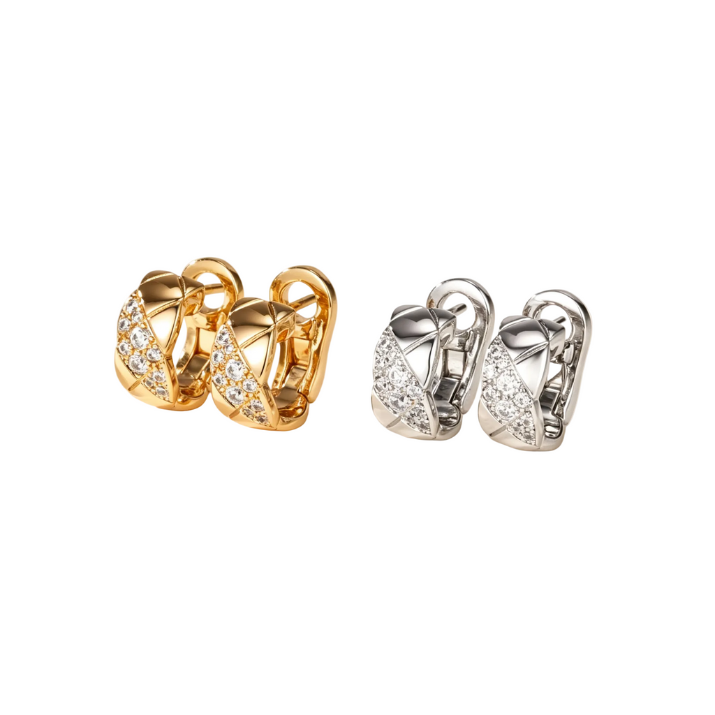 Quilted Lattice Huggie Earrings–Full Gemstone Pavé