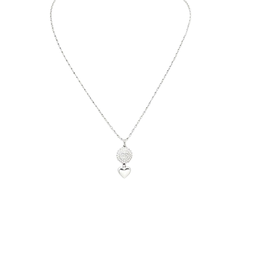 Crystal Pavé Disc Pendant Necklace – Heart Charm