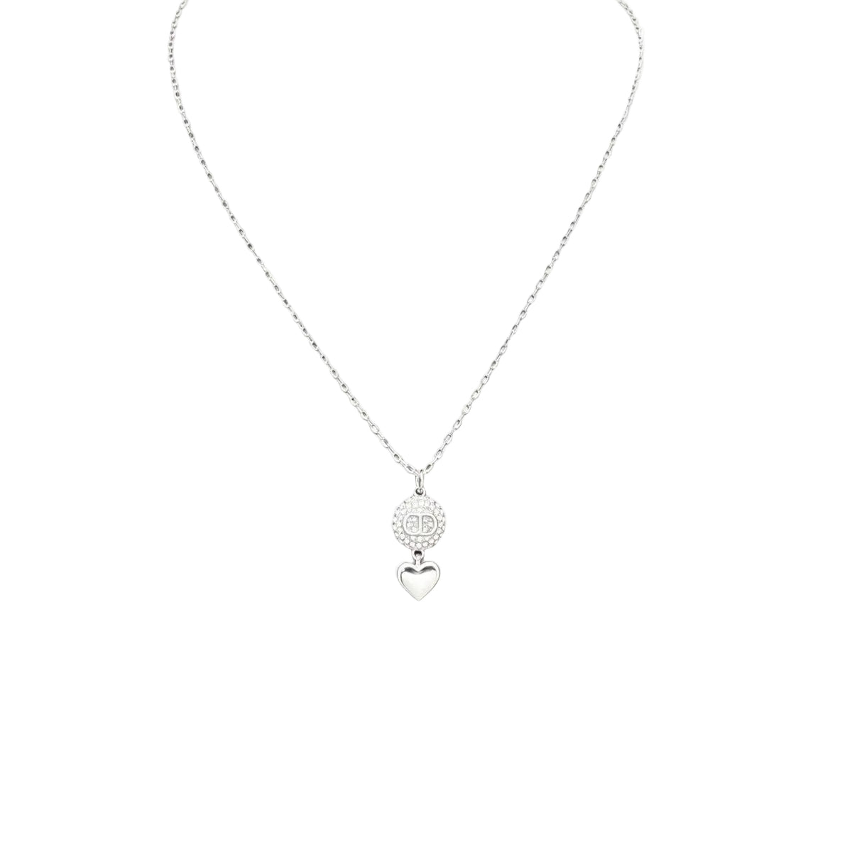 Crystal Pavé Disc Pendant Necklace – Heart Charm