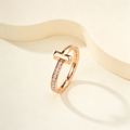 Slim Half Pavé Gemstones T Letter Ring, Unisex Couple Ring for Daily Wear & Gifting