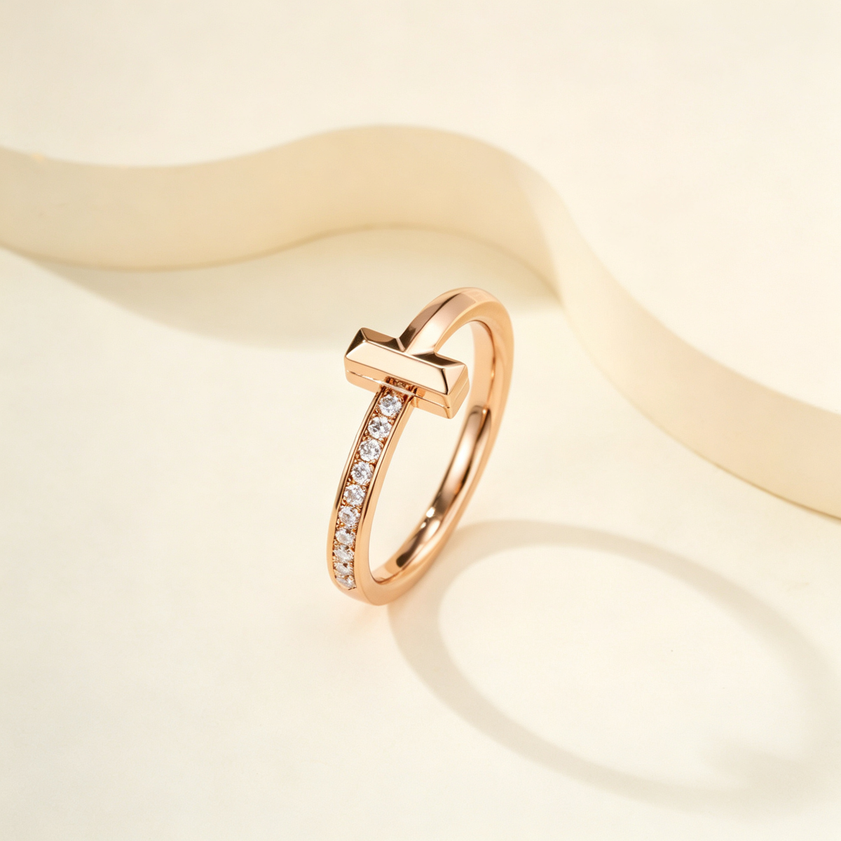 Slim Half Pavé Gemstones T Letter Ring, Unisex Couple Ring for Daily Wear & Gifting