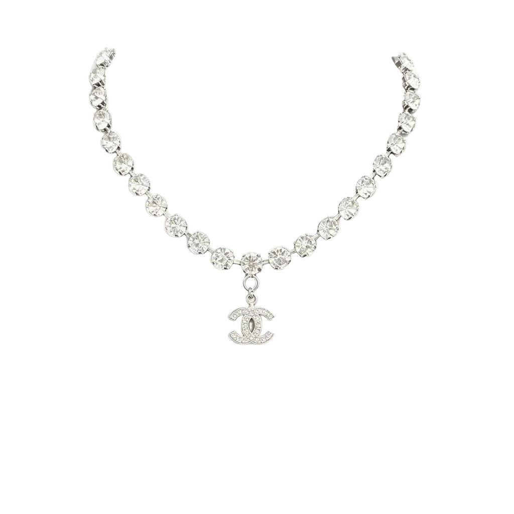 Graduated Crystal Tennis Necklace – Pavé Interlocking C Charm