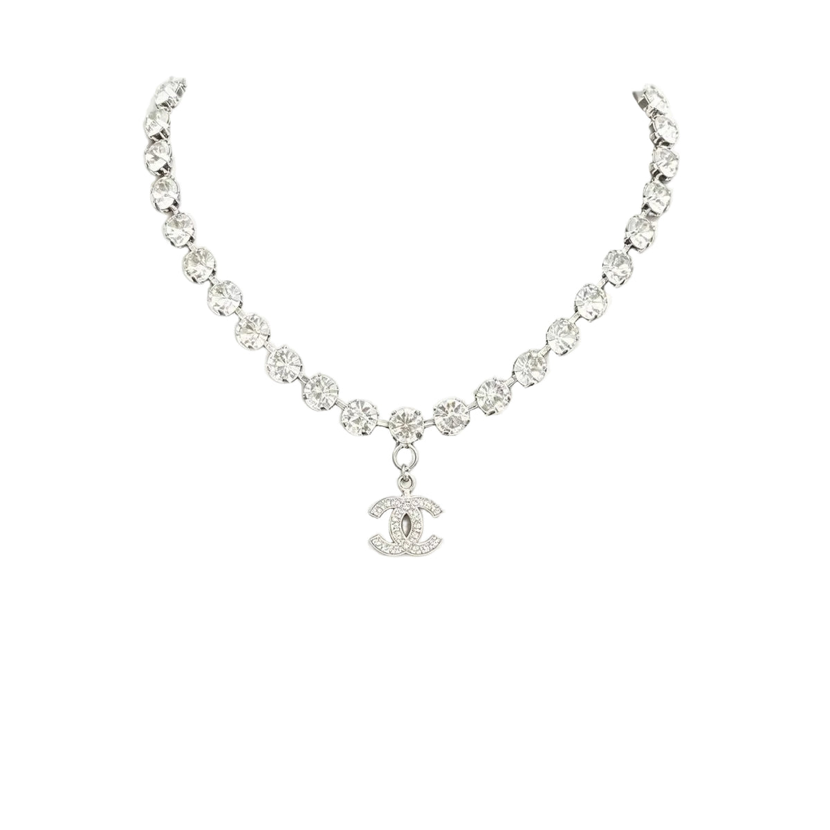 Graduated Crystal Tennis Necklace – Pavé Interlocking C Charm