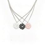 Enamel Camellia Flower Pendant Necklace – Lustrous Bead Center