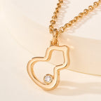 Lucky Gourd Charm Necklace – Single Gemstone Pendant, Elegant Hollow Design