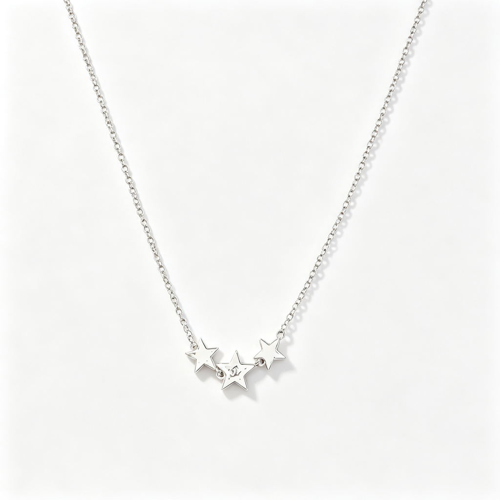 White Enamel Star Necklace – Triple Stars with Interlocking C