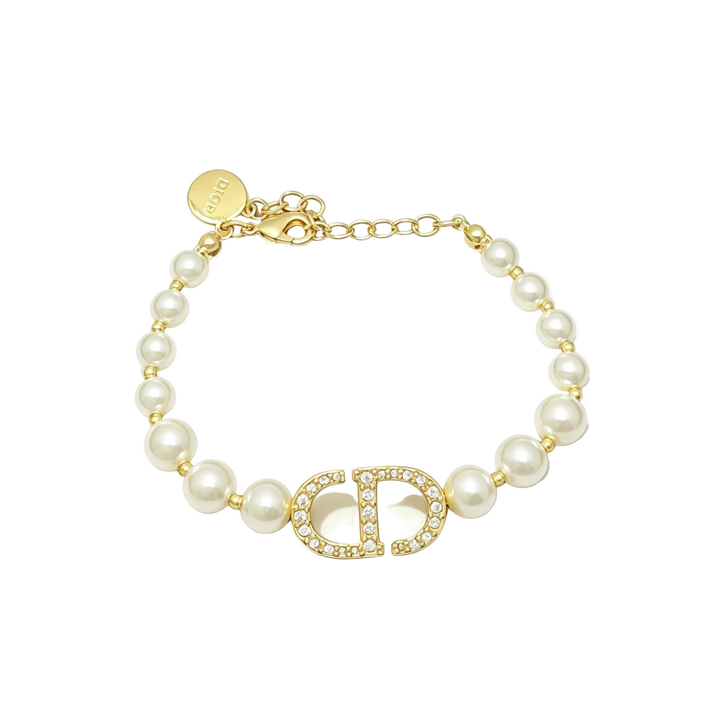 Lustrous Bead Bracelet – Pavé Interlocking CD-Style Monogram